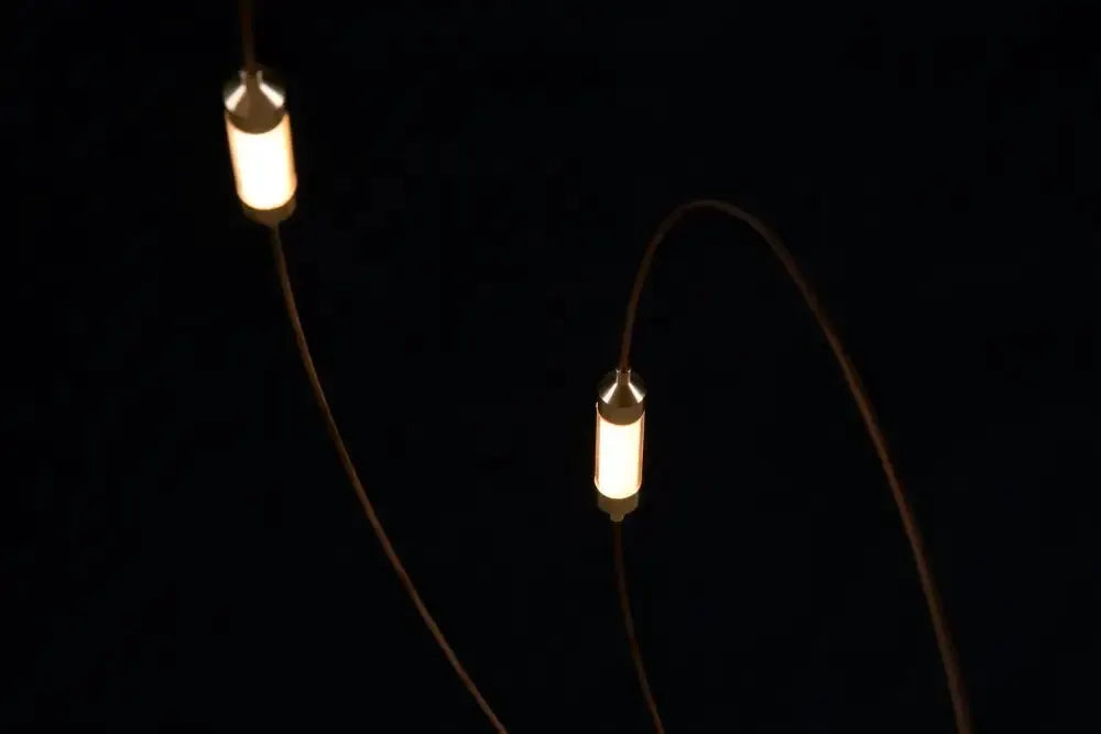 Chandelier Decorbites LED firefly pendant lights, two warm white cylindrical bulbs on cords on Tampa Home & Garden Store