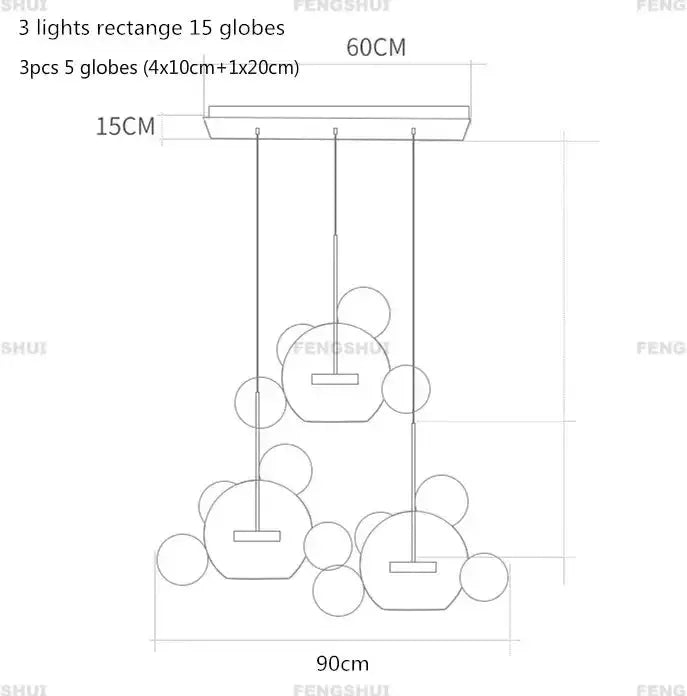 Chandelier Decorbites adjustable Nordic LED bubble chandelier with glass globes on Tampa Home & Garden Store