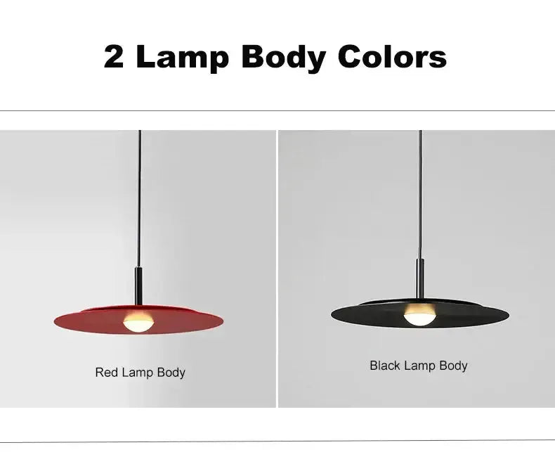 Minimalist flying saucer pendant chandelier with 2-color options in red and black on Tampa Home & Garden Store