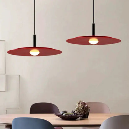 Decorbites minimalist black flying saucer pendant chandelier, red metal discs, 2 pendants on Tampa Home & Garden Store