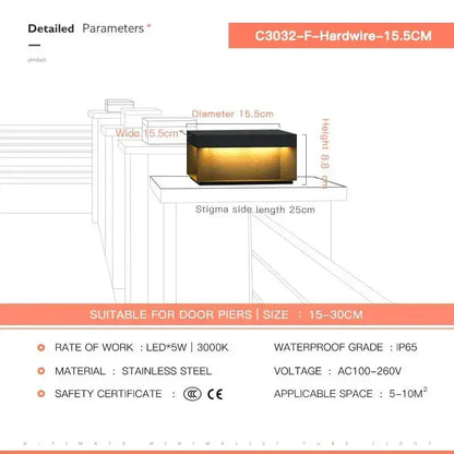 Decorbites black square solar LED pillar light in stainless steel for fence caps amber glow on Tampa Home & Garden Store