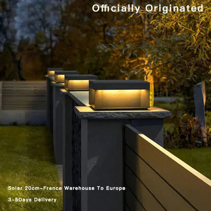 Black square solar LED pillar light fence cap set of 5 by Decorbites for outdoor fencing on Tampa Home & Garden Store