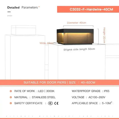 Black square solar LED pillar light by Decorbites stainless steel for courtyard fence cap on Tampa Home & Garden Store