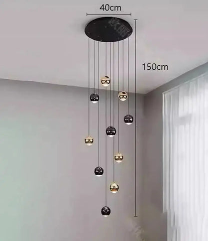 Globe pendant chandelier Decorbites black and gold with heads 40cm ceiling plate 150cm drop on Tampa Home & Garden Store