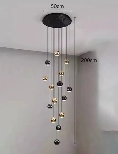 Modern black and gold globe pendant chandelier with hanging spheres Decorbites 50cm canopy on Tampa Home & Garden Store