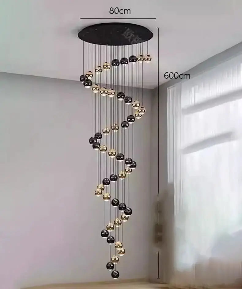 Decorbites black and gold globe pendant chandelier with glass globes 80cm wide 600cm drop on Tampa Home & Garden Store