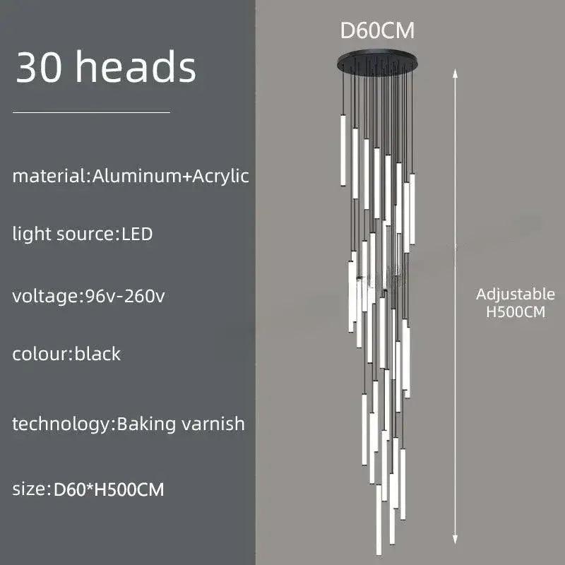 Black spiral chandelier 30-head by Decorbites, aluminum and acrylic, LED, D60cm, H500cm on Tampa Home & Garden Store
