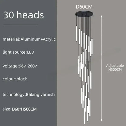 Black LED Chandelier Decorbites, 30 heads, aluminum + acrylic, D60cm x H500cm, adjustable on Tampa Home & Garden Store