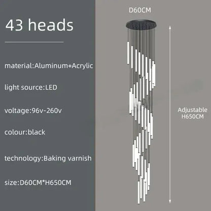 Black LED Chandelier by Decorbites with 43 heads, spiral hanging pendant, adjustable height on Tampa Home & Garden Store