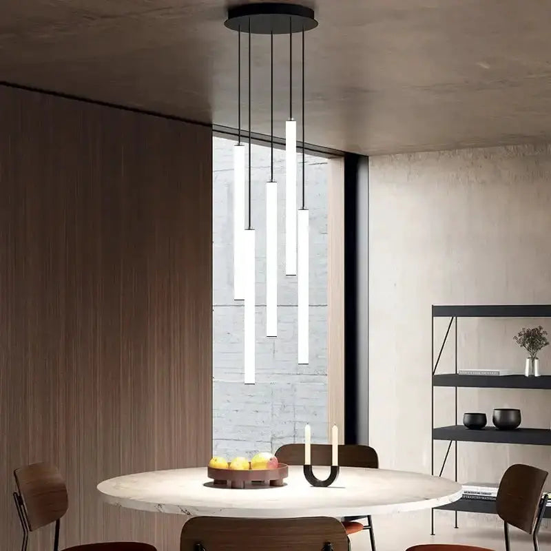 Chandelier: modern black LED spiral staircase pendant with vertical bars by Decorbites on Tampa Home & Garden Store