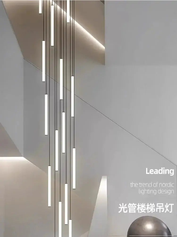 Chandelier Modern black LED spiral staircase pendant with vertical tubes Decorbites on Tampa Home & Garden Store