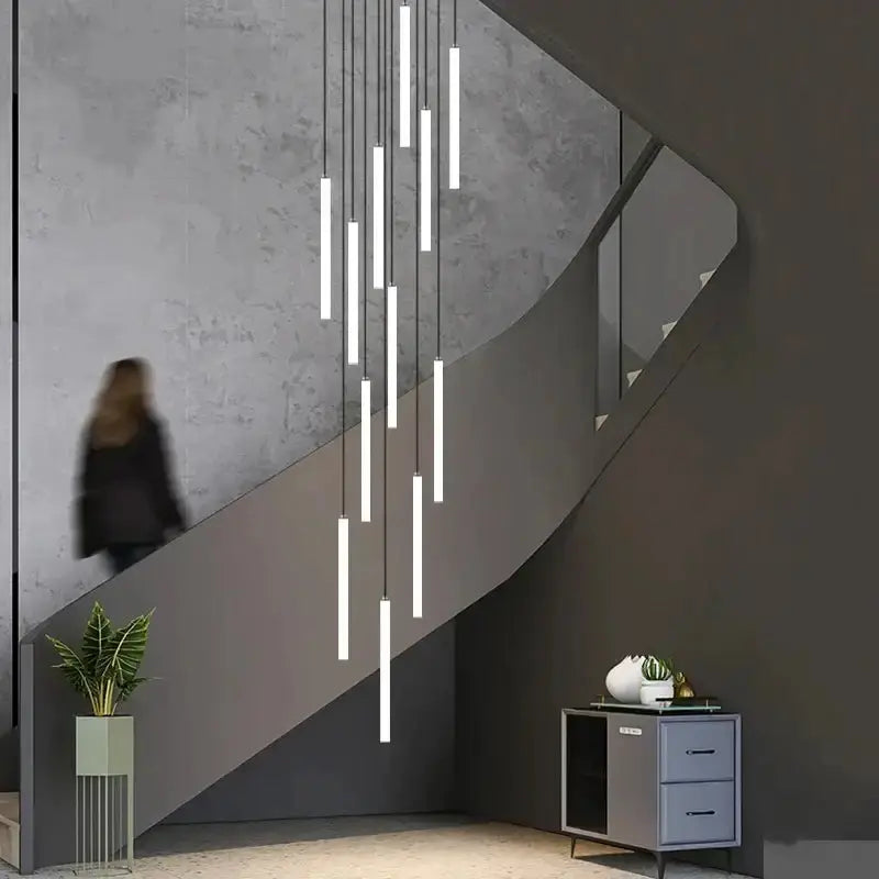 Chandelier: modern black LED spiral staircase living room pendant by Decorbites with light bars on Tampa Home & Garden Store