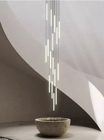 Chandelier Decorbites modern black LED spiral staircase pendant with vertical light bars on Tampa Home & Garden Store