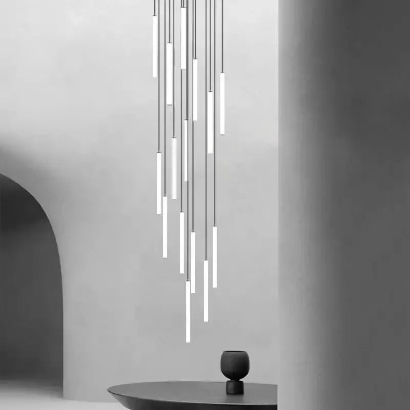 Chandelier: modern black LED pendant with multiple slender vertical bars on Tampa Home & Garden Store