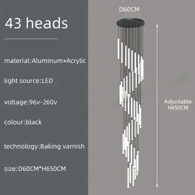 Chandelier Decorbites black LED spiral with 43 heads, aluminum+acrylic, adjustable height on Tampa Home & Garden Store