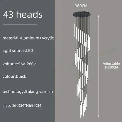 Chandelier Decorbites black LED spiral with 43 heads, aluminum+acrylic, adjustable height on Tampa Home & Garden Store