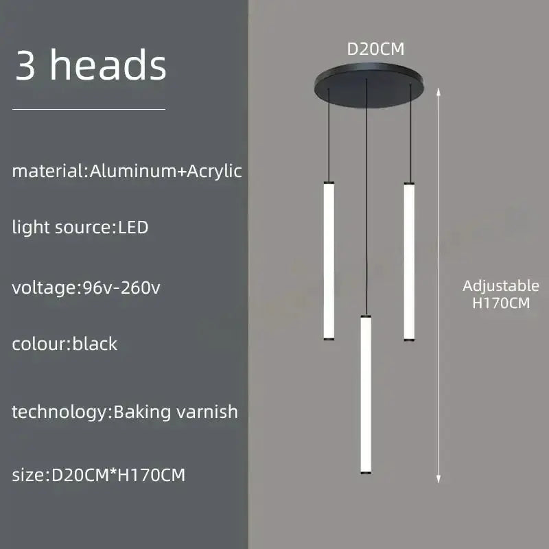 Chandelier: Modern black LED pendant with 3 heads, aluminum + acrylic, Decorbites on Tampa Home & Garden Store
