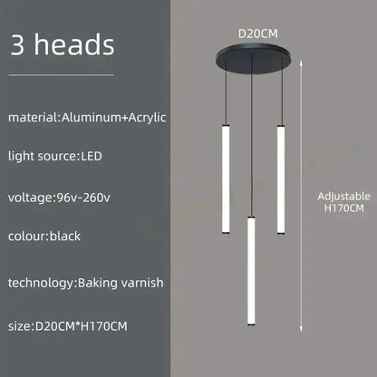 Chandelier: Modern black LED pendant with 3 heads, aluminum + acrylic, Decorbites on Tampa Home & Garden Store