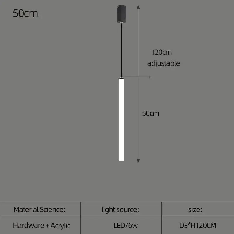 Chandelier Decorbites modern black LED pendant with white light bar; 50 cm bar, 120 cm adjustable on Tampa Home & Garden Store