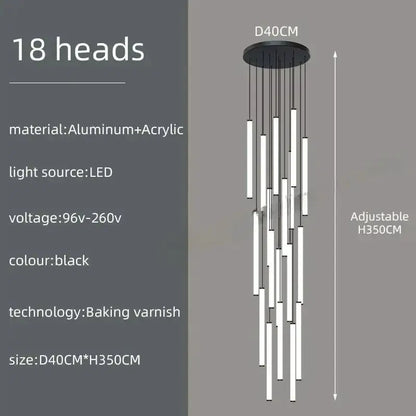 Chandelier Decorbites modern black LED spiral pendant, 18 heads, aluminum + acrylic on Tampa Home & Garden Store