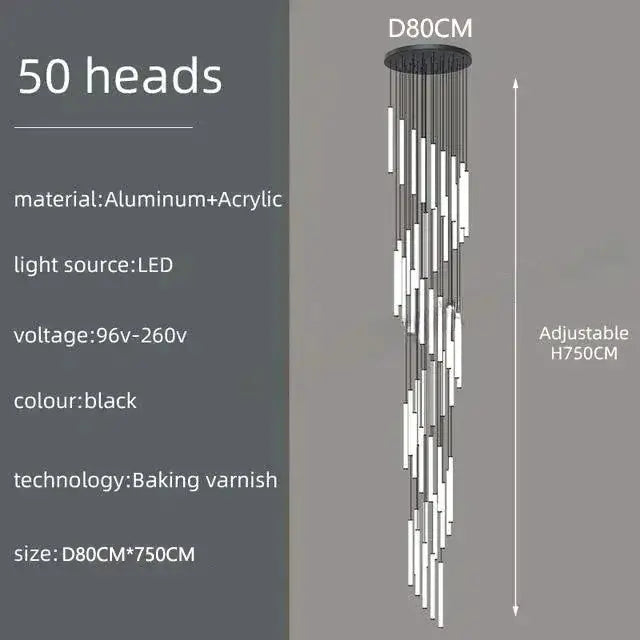 Modern black LED spiral chandelier by Decorbites with 50 heads aluminum acrylic room pendant on Tampa Home & Garden Store