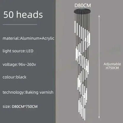 Modern black LED spiral chandelier by Decorbites with 50 heads aluminum acrylic room pendant on Tampa Home & Garden Store