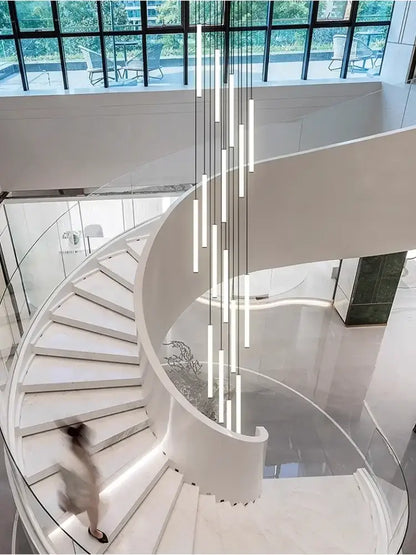 Gold LED Chandelier by Decorbites, modern vertical rod lights for grand staircase on Tampa Home & Garden Store
