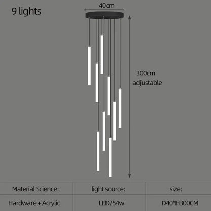 Decorbites Gold LED Chandelier 9-light pendant, adjustable height up to 300cm, 40cm dia on Tampa Home & Garden Store
