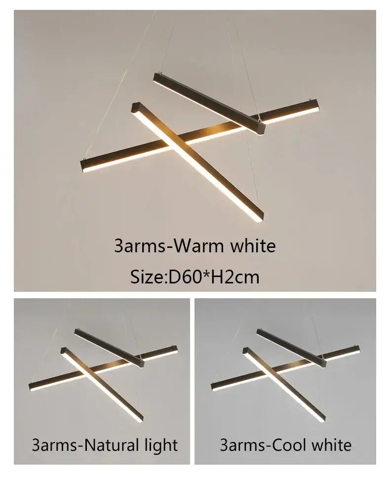 Gold-tone 3-arm stair chandelier by Decorbites with warm white LED bars, size D60*H2cm on Tampa Home & Garden Store