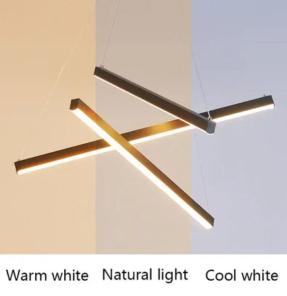 Gold Stair Chandelier Light by Decorbites; three slim LED bars form a cross, suspended on Tampa Home & Garden Store