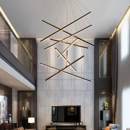 Gold Stair Chandelier Light by Decorbites; gold metal geometric chandelier with LED bars on Tampa Home & Garden Store