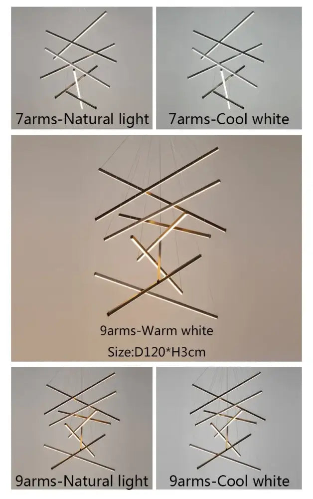 Gold Stair Chandelier Light with 7- and 9-arm designs in natural, warm, cool white by Decorbites on Tampa Home & Garden Store