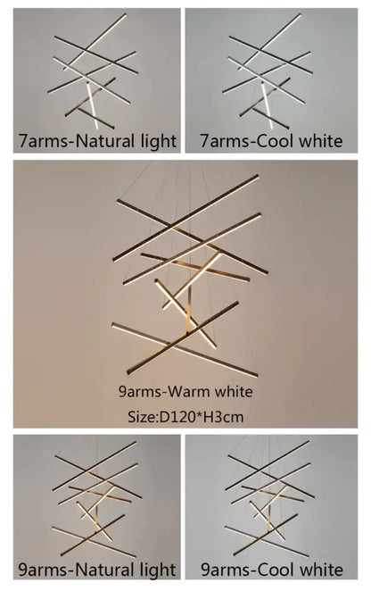 Gold Stair Chandelier Light with 7- and 9-arm designs in natural, warm, cool white by Decorbites on Tampa Home & Garden Store