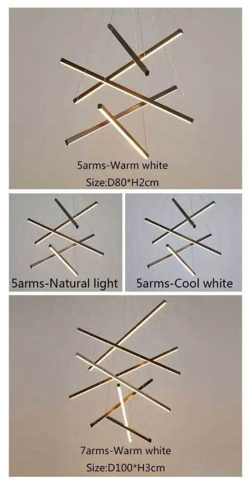 Gold stair chandelier light by Decorbites; 5-arm & 7-arm warm white crossed-bar pendant on Tampa Home & Garden Store