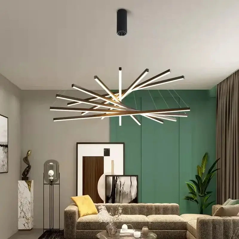 Gold Stair Chandelier Light by Decorbites, modern starburst metal arms with warm white LEDs on Tampa Home & Garden Store