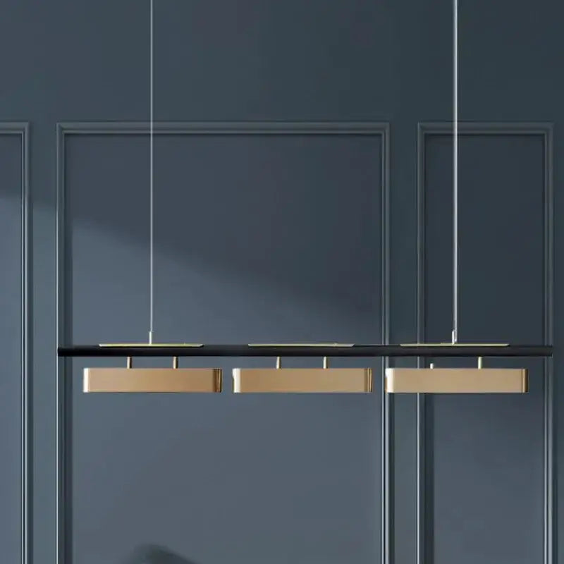 Chandelier modern minimalist strip LED black and gold with three pendant blocks Decorbites on Tampa Home & Garden Store