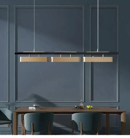 Chandelier Decorbites modern black and gold LED strip pendant lights over dining table on Tampa Home & Garden Store