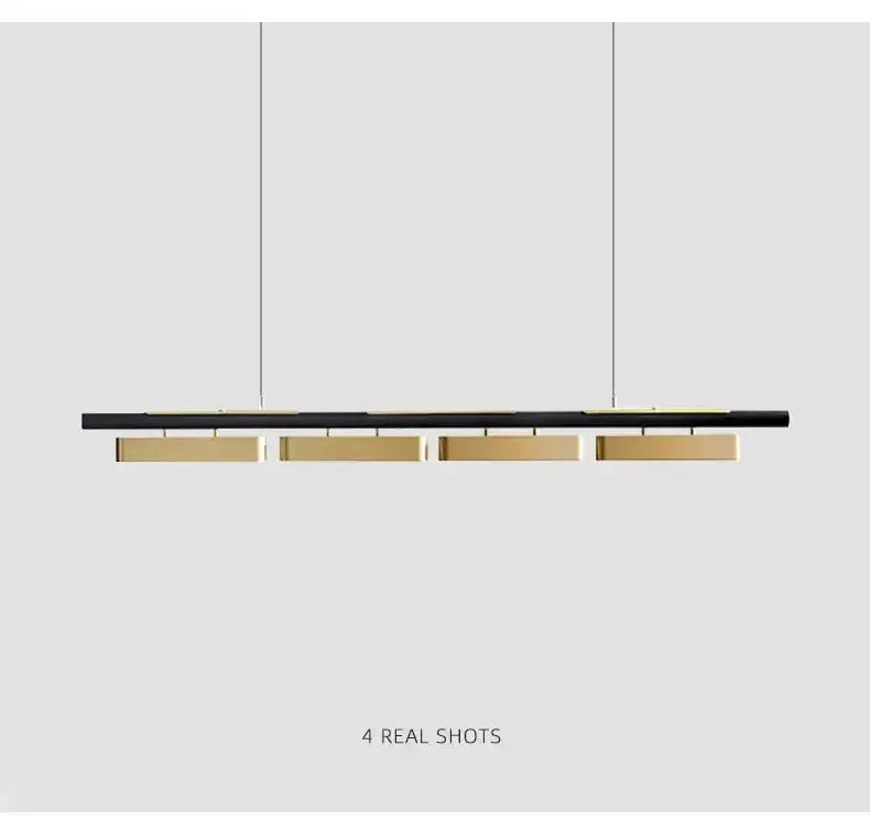 Chandelier modern minimalist strip LED black and gold pendant lights with 4 gold blocks on Tampa Home & Garden Store