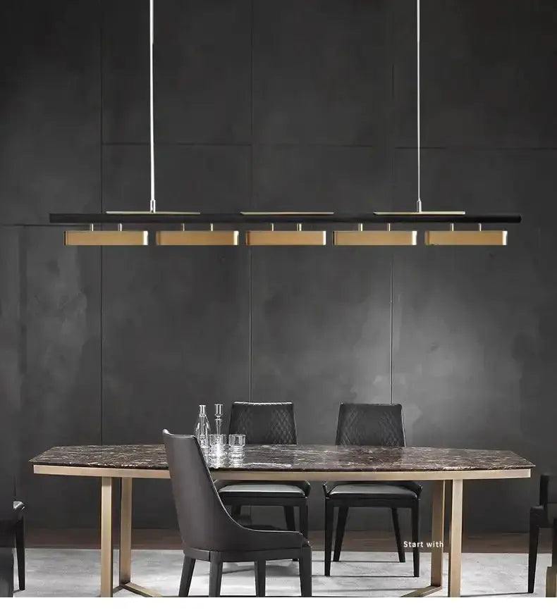 Chandelier modern strip LED pendant lights in black and gold by Decorbites for dining room on Tampa Home & Garden Store