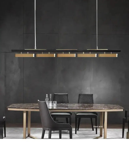 Chandelier modern strip LED pendant lights in black and gold by Decorbites for dining room on Tampa Home & Garden Store