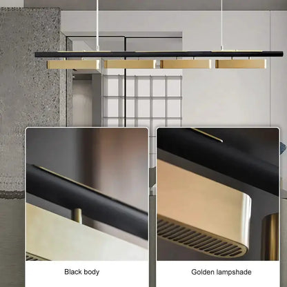 Chandelier modern minimalist strip LED black body with gold lampshade Decorbites on Tampa Home & Garden Store