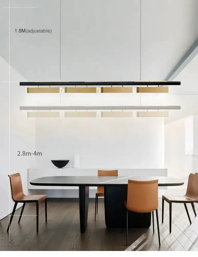 Chandelier: Decorbites modern minimalist strip LED pendant in black and gold for dining room on Tampa Home & Garden Store
