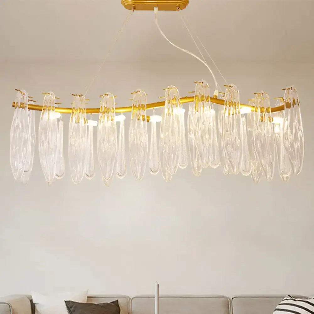 Gold Crystal Island Lamp Clear K9 Linear pendant light with crystal drops Decorbites on Tampa Home & Garden Store