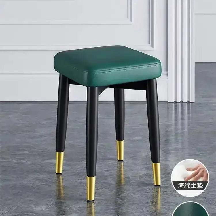 Modern low square dining stool with green upholstered seat and black legs Decorbites on Tampa Home & Garden Store