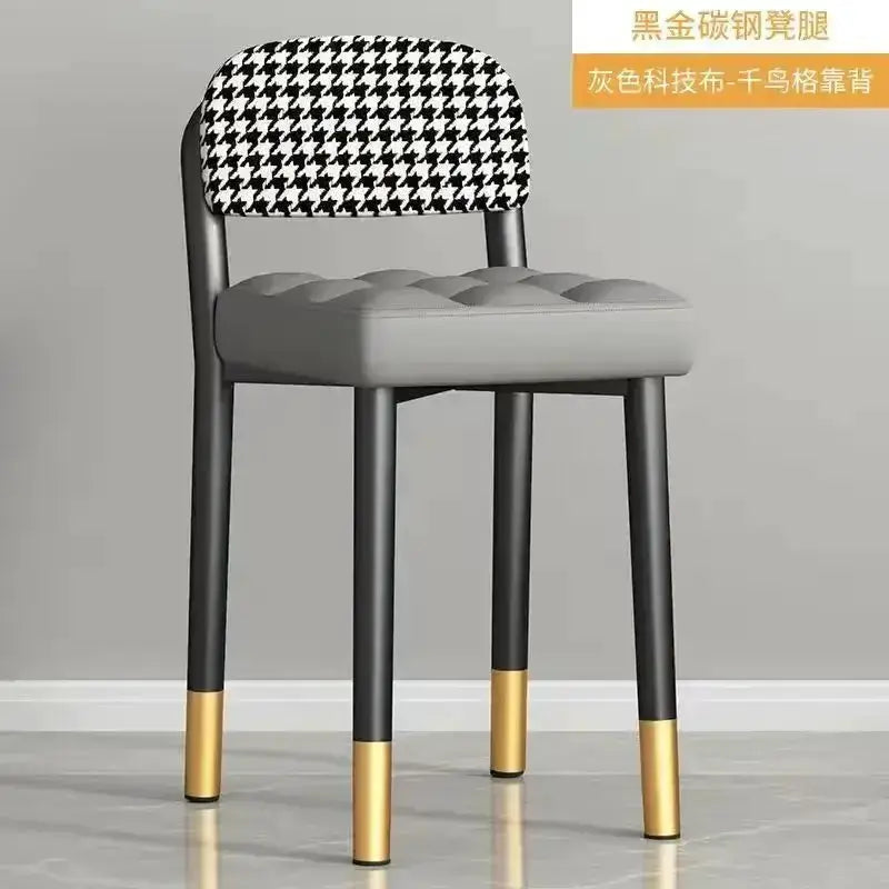 Modern low square dining stool with gray upholstered seat and houndstooth back on Tampa Home & Garden Store