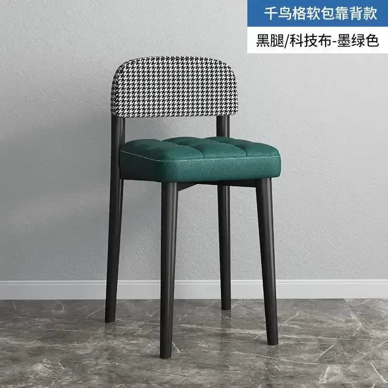 Decorbites modern low square dining stool with teal tufted seat and houndstooth back on Tampa Home & Garden Store