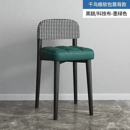 Decorbites modern low square dining stool with teal tufted seat and houndstooth back on Tampa Home & Garden Store
