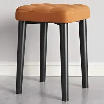 Modern low square dining stool with tan upholstered seat and black legs by Decorbites on Tampa Home & Garden Store