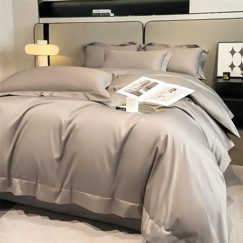 Gray Satin Bedding Set And A Soft Cotton Sheet