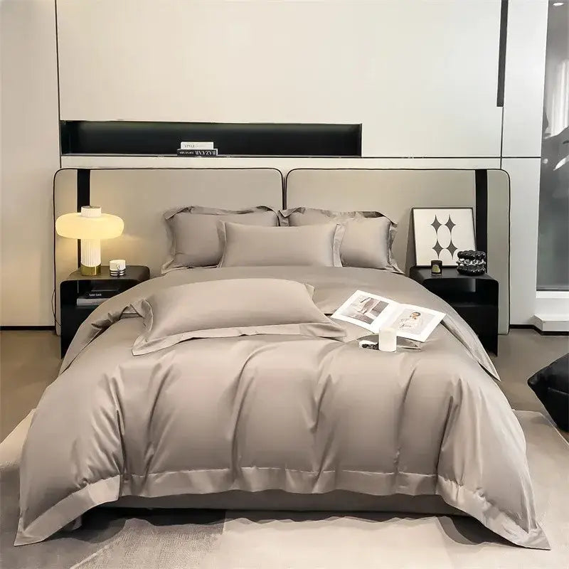 Gray Satin Bedding Set And A Soft Cotton Sheet